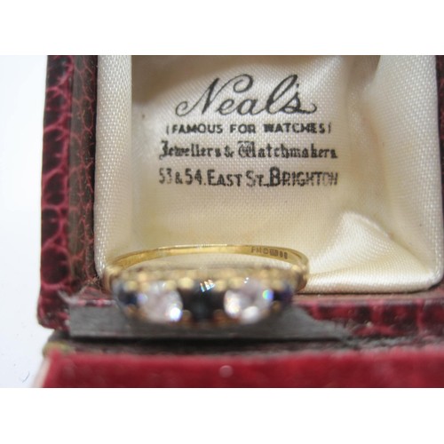 185 - An antique 9 carat gold, clear stone and sapphire ladies ring, approx weight 1.28g