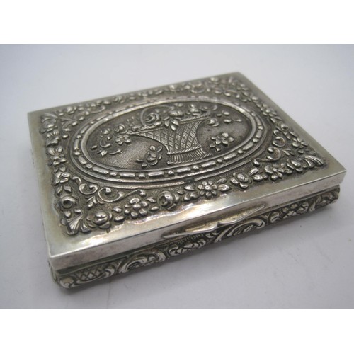 191 - An Austrian .800 silver heavy desktop snuff box with ornate floral engraving and gilted interior, in... 