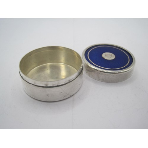 196 - An Italian solid .800 silver & blue enamel pill pot in excellent order