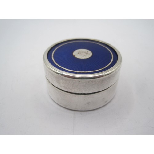 196 - An Italian solid .800 silver & blue enamel pill pot in excellent order