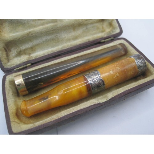 203 - A cased silver & gold mounted cigar holder