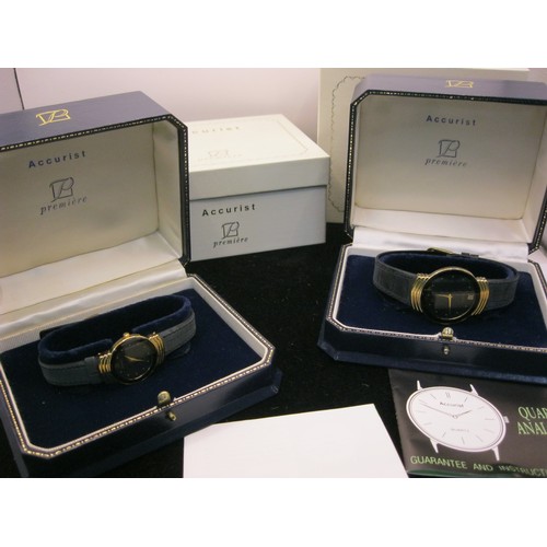 225 - A pair of Accurist Premiere his & hers matching watches, boxed with original receipts, in good order