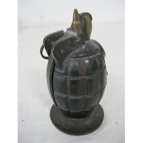 1 - A Number 36 Mark I hand grenade trench art lighter on desk stand, complete