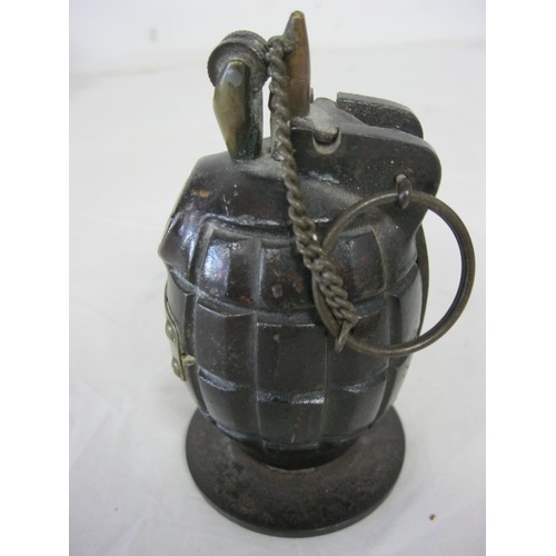 1 - A Number 36 Mark I hand grenade trench art lighter on desk stand, complete