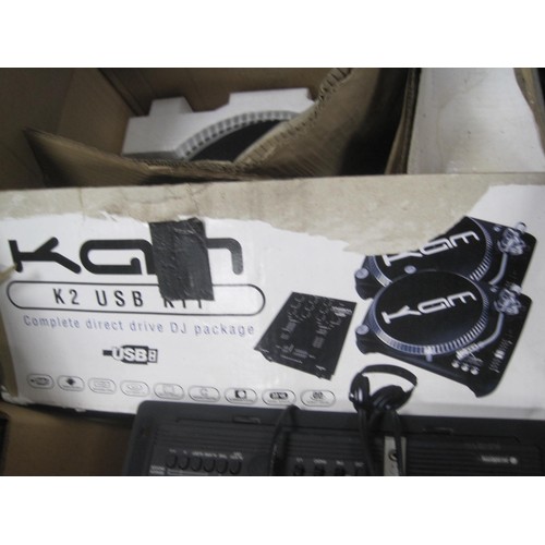 193 - A KGM K2 USB DJ Kit comprising a pair of direct drive turntables, in original box (a/f no mixer, box... 