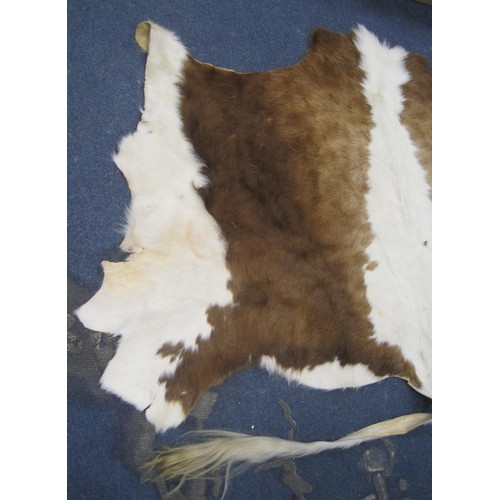 119 - A brown and white cowhide rug (a/f a few cuts and holes, inspection recommended) very approximately ... 