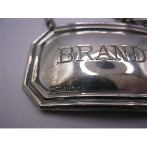 236 - 4 sterling silver decanter labels, brandy, gin, whisky, all in similar style, 2 by Broadway & Co, 2 ... 