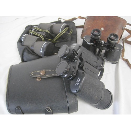 14 - Three pairs of vintage binoculars (a/f) with cases - Zenith 8x30, Halina 20x50, Miranda 10x50