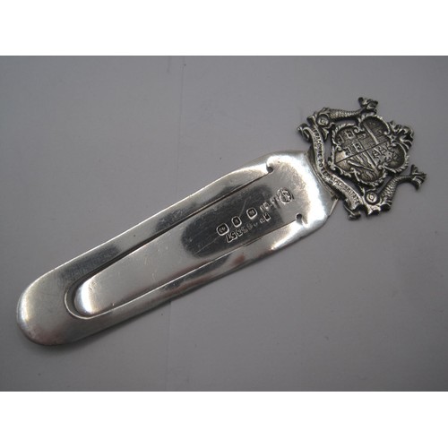 203 - A silver Ilfracombe souvenir bookmark, tongue clip with terminal as the coat of arms of the town of ... 