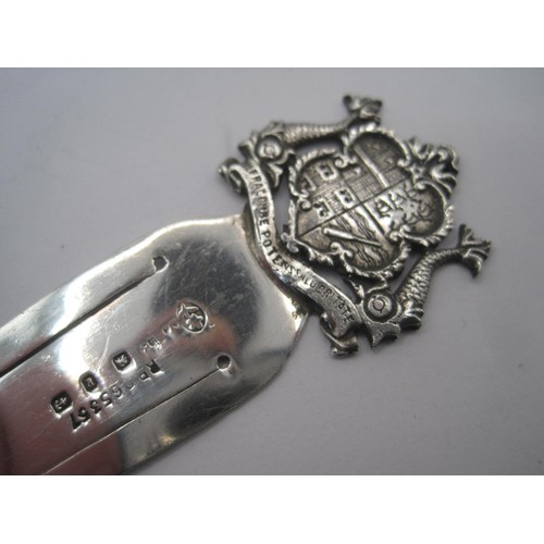 203 - A silver Ilfracombe souvenir bookmark, tongue clip with terminal as the coat of arms of the town of ... 