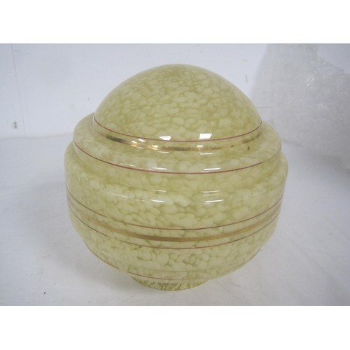 299 - A domed and stepped vintage mottled yellow glass ceiling light shade, about 18cm high and 18cm in di... 