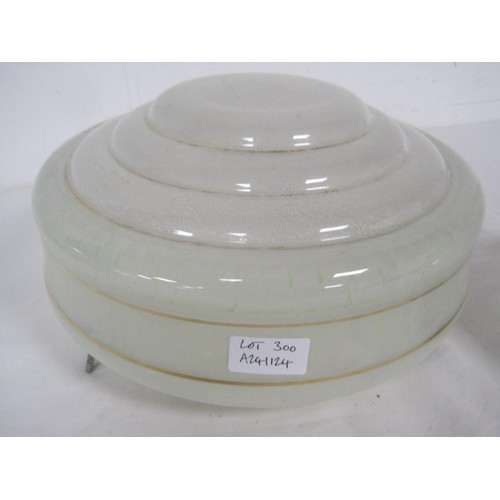 300 - A vintage 'flycatcher' pale green glass light shade (diameter approx. 29cm), and an opaque white gla... 