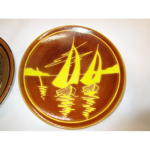 13 - Poole Pottery Two interesting Aegean ship eight inch plates one has the ships standing out in a dark... 