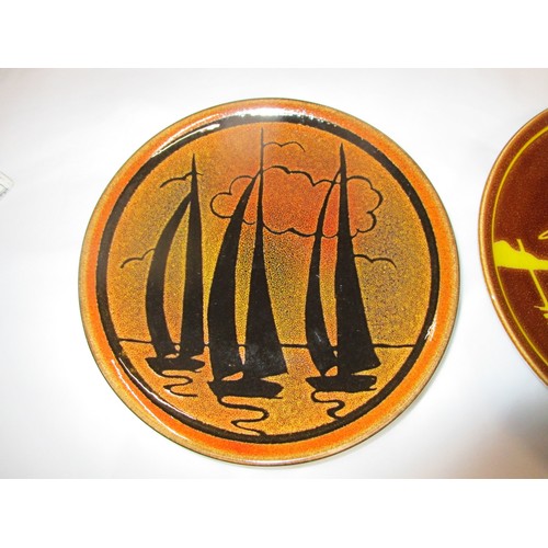 13 - Poole Pottery Two interesting Aegean ship eight inch plates one has the ships standing out in a dark... 