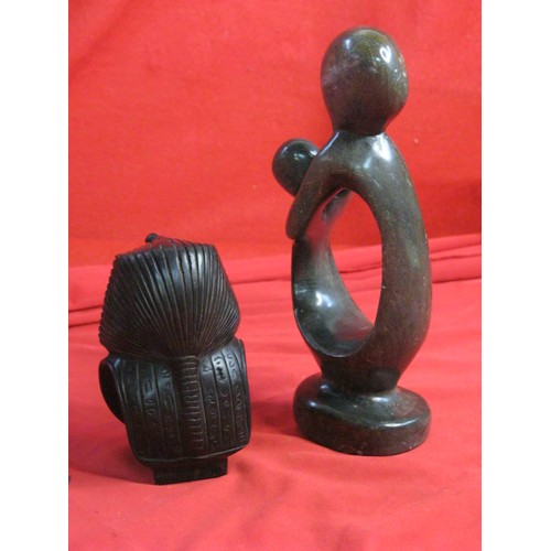 9 - Carved stone abstracted figure of mother and child (height 19cm),  and a decorative resin model of t... 