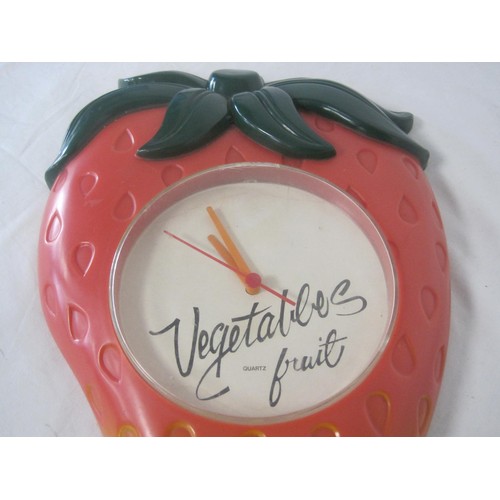 56 - Kitsch Retro Plastic Shop Display battery operated Wall Clock in the form of a Strawberry