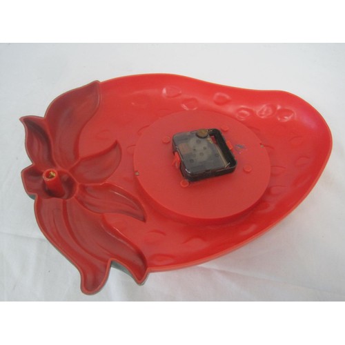 56 - Kitsch Retro Plastic Shop Display battery operated Wall Clock in the form of a Strawberry