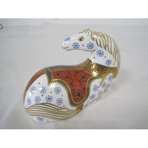 86 - Royal Crown Derby seated horse with gold stopper