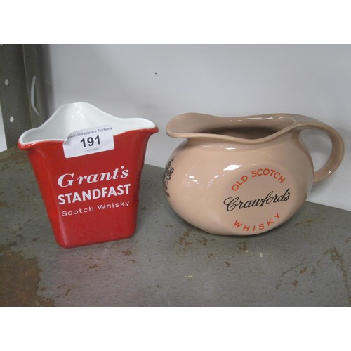 79 - Four whisky advertising jugs - (1) Hancock, Corfield and Waller ltd Grant's Standfast Scotch Whisky,... 