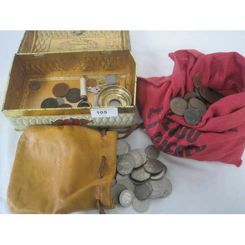 105 - An assortment of coins, mainly GB pre decimal including QEII, George V and a few Queen Victoria penn... 