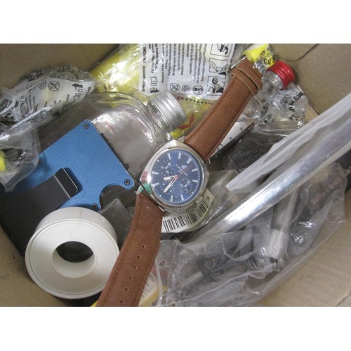 95 - A box of interesting assorted items, including a Carribean Joe quartz wristwatch, an a/f ladies mech... 