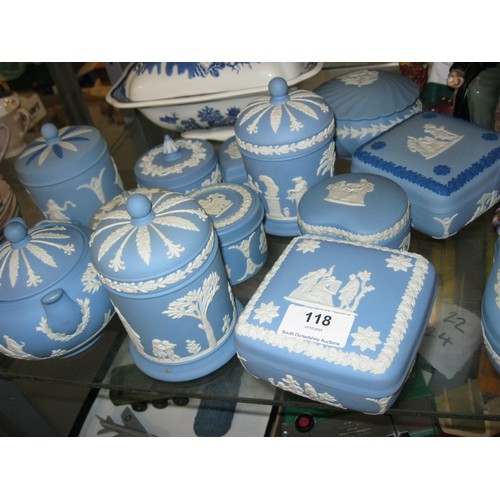 118 - A large quantity of Jasperware lidded trinket pots 14 in total to include both square and heart shap... 