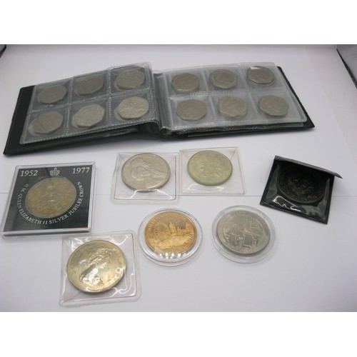 138 - Coin wallet containing 50 pence collectors coins, £2 coins, assorted crowns and £5 coins