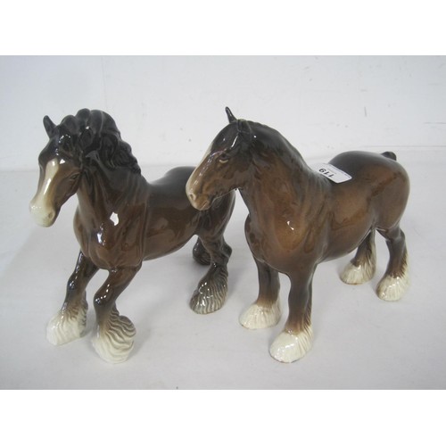 119 - A pair of Beswick shire horses, one with a very minor mark to one ear tip, one missing an ear, plus ... 