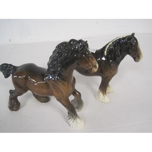 119 - A pair of Beswick shire horses, one with a very minor mark to one ear tip, one missing an ear, plus ... 