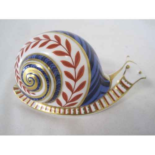 141 - Royal Crown Derby Snail with gold stopper in mint condition