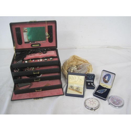 172 - A selection of costume jewellery including a jewellery box with contents and other items