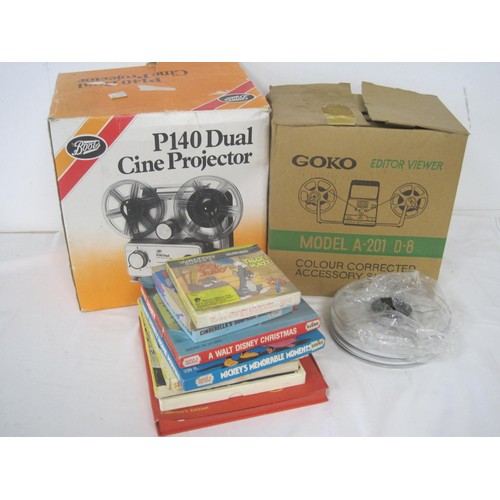 170 - A P140 8mm Cine Projector in box, a Goko Editor in box and a number of cine films on 8mm including D... 