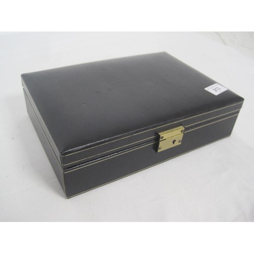 213 - A jewellery box with key containing a quantity of coinage including £5, £2 and 50p coins