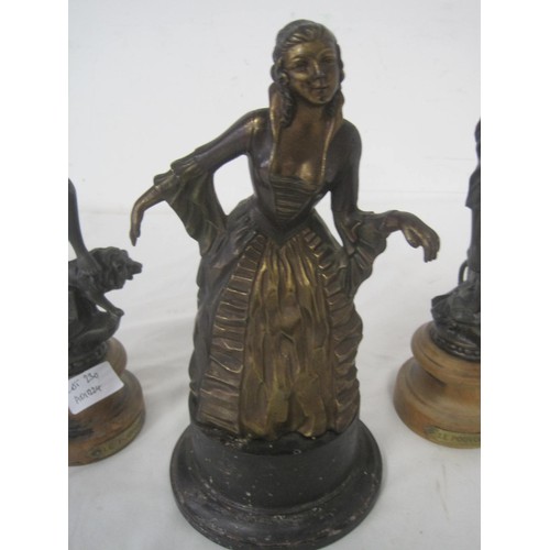 230 - Three cast metal figures in bronzed finishes on wooden socles. Two are titled Le Pouvoir with figure... 