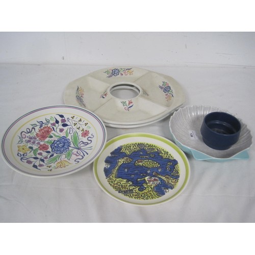 136 - Two Five section dishes ,one only four section as missing it's middle pot along with a Map plate ,Tr... 