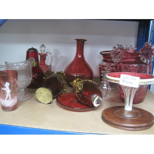 234 - An assortment of antique glass, mainly ruby and cranberry (a few of the items have significant a/f, ... 