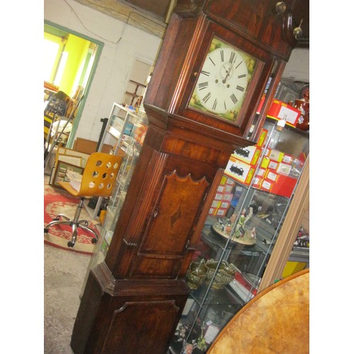 38 - An imposing late 18th or early 19th century grandfather clock with painted dial, complete, was runni... 