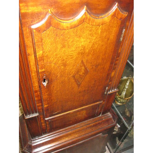 38 - An imposing late 18th or early 19th century grandfather clock with painted dial, complete, was runni... 