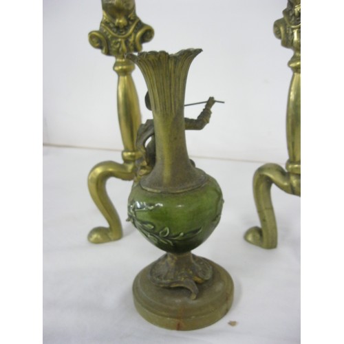 136 - An interesting antique vase in stonewear with brass fittings sitting on an onyx base with the figure... 