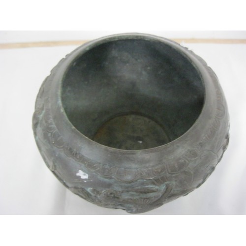 52 - An Oriental bronze pot with mark to base, a/f - base detached but present