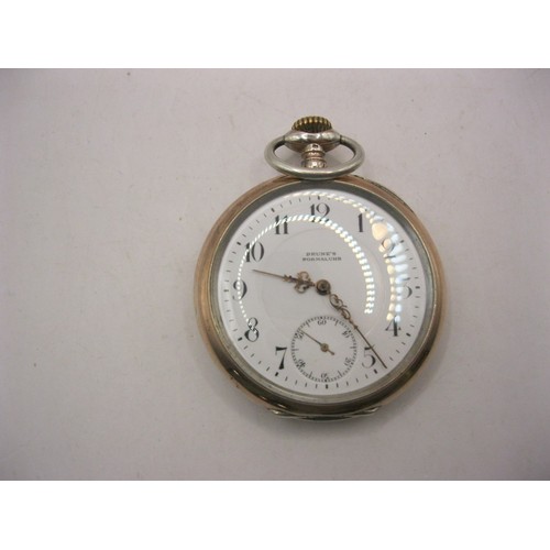 71 - An 800 foreign silver open face pocket watch with gold-plated accents to the case, dial signed Brune... 