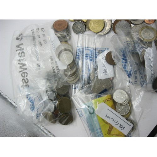 222 - A tub of mixed coinage and some bank notes, includes some silver