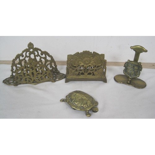 232 - A selection of antique and vintage brassware - three letter racks (one with City Arms for Chester), ... 