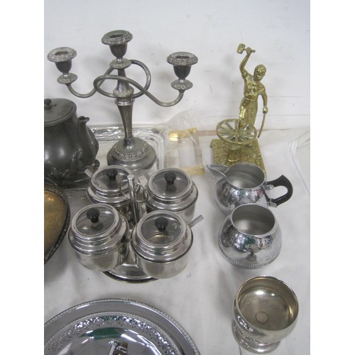 244 - A box of silver plated items and other metalwork including pewter