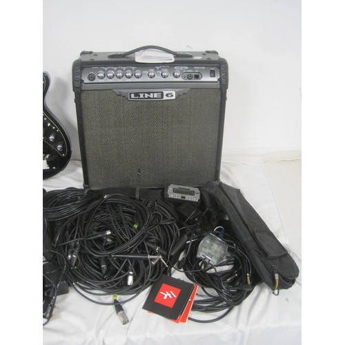 178 - A Line 6 Amplifier, Guitar, Keyboard + accessories, all leads plus a box of music books and guides, ... 