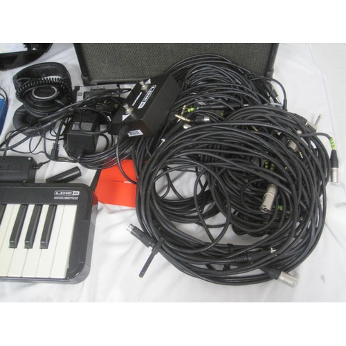 178 - A Line 6 Amplifier, Guitar, Keyboard + accessories, all leads plus a box of music books and guides, ... 