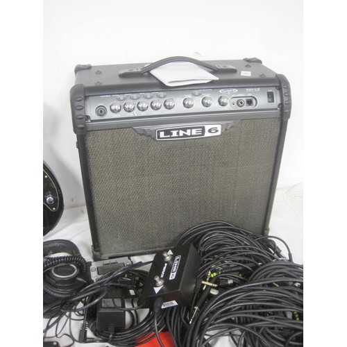 178 - A Line 6 Amplifier, Guitar, Keyboard + accessories, all leads plus a box of music books and guides, ... 