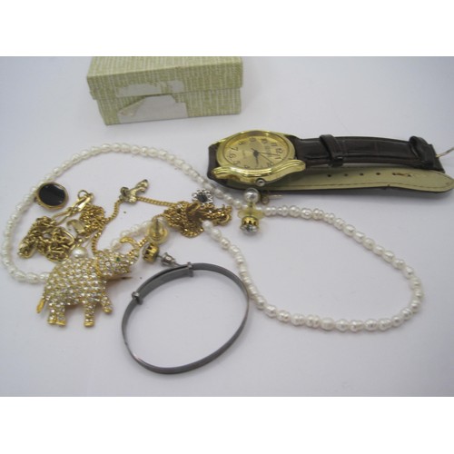 270 - Geneva quartz wristwatch, a silver Christening bangle with foliate chasing stamped sterling, and a s... 