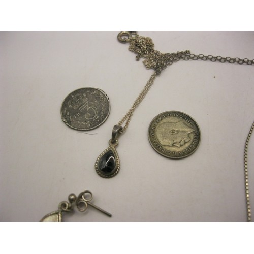 307 - Silver and white metal jewellery. A broken silver cable link chain, clasp stamped sterling, 17.7g; a... 