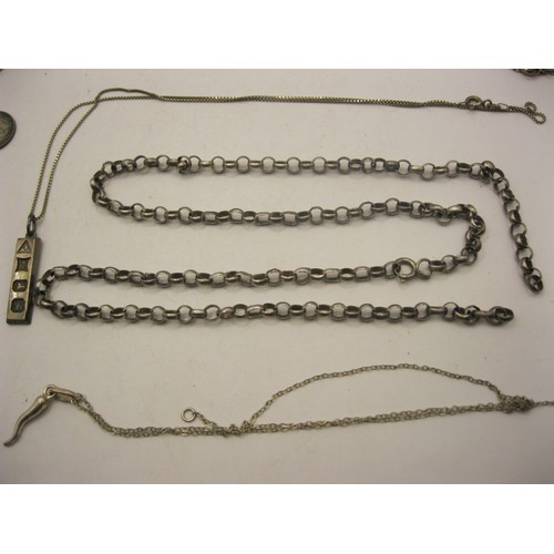 307 - Silver and white metal jewellery. A broken silver cable link chain, clasp stamped sterling, 17.7g; a... 